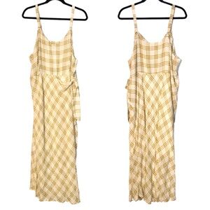 Suzanne Betro Yellow & White Plaid Faux Wrap V-Neck Sleeveless Tank Maxi Dress